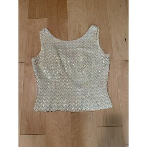 Vintage R.H.STEARNS CO. Sequin‎ Women's Top Cream Sleeveless Old Money High End
